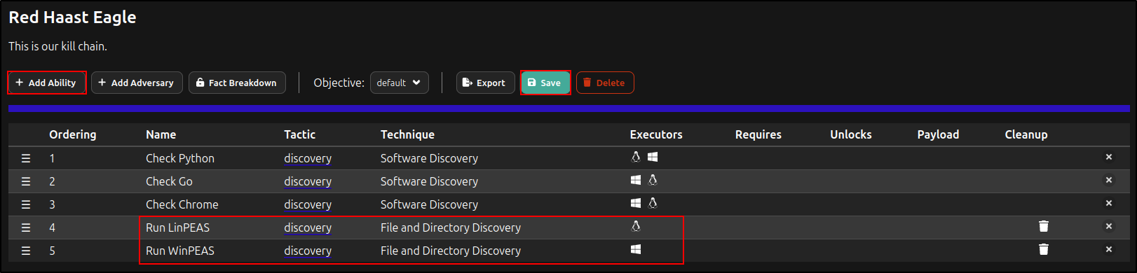 Add the custom abilities to the adversary profile