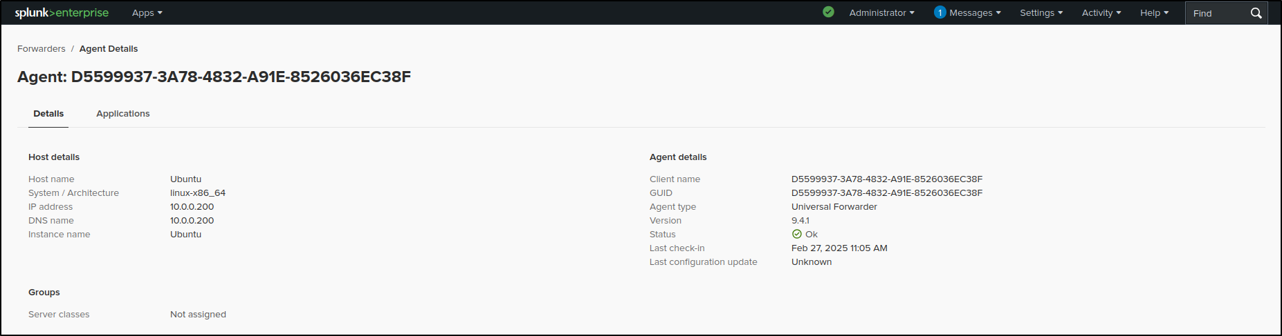 Linux Universal Forwarder connection details