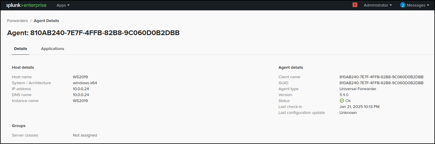 Windows Universal Forwarder connection details